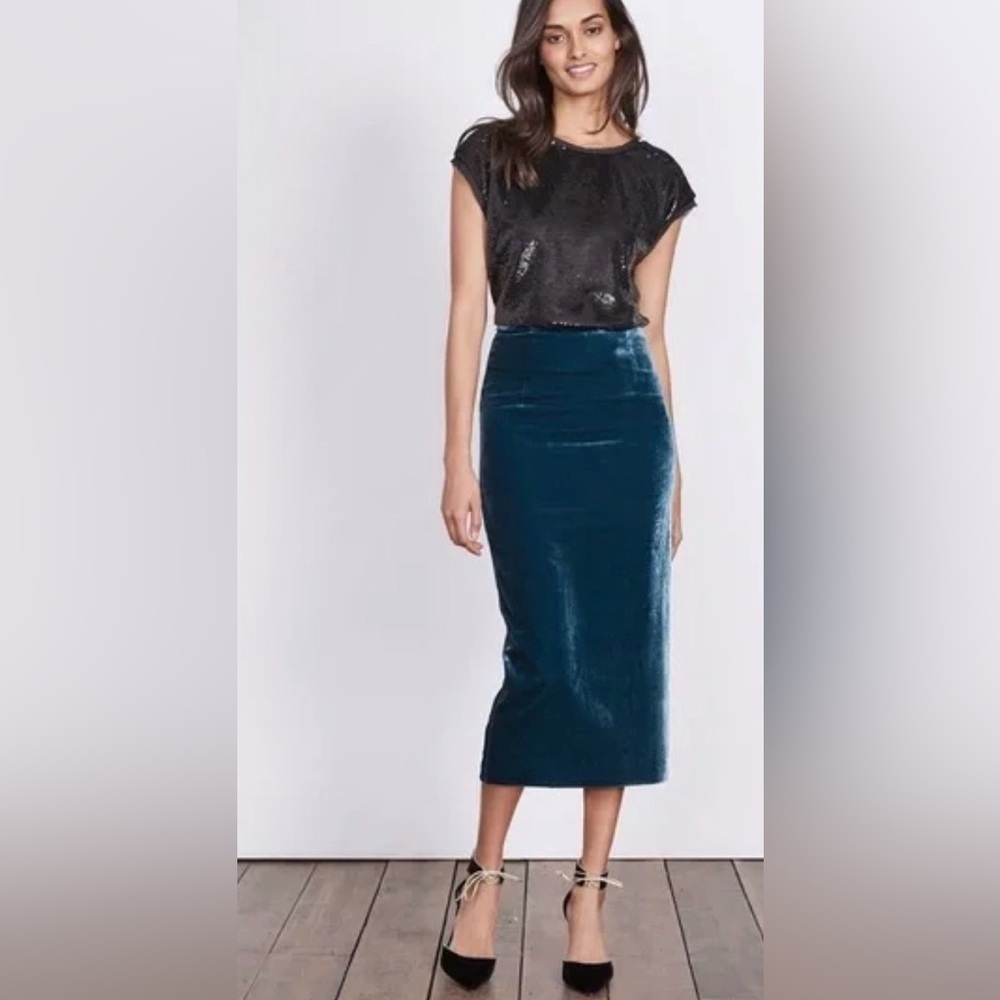 NEW BODEN Lorna Teal Blue Silk Blend Velvet Pencil Skirt Women’s 6